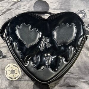 LOVE PAIN AND STITCHES HANDMADE POSION HEART BLACK ON BLACK CROSSBODY OG!!